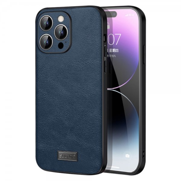 Sulada iPhone 15 Pro Cover Lædertekstur Blå