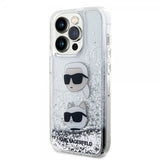 Karl Lagerfeld iPhone 15 Pro Cover Liquid Glitter Karl & Choupette Sølv