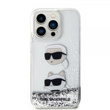 Karl Lagerfeld iPhone 15 Pro Cover Liquid Glitter Karl & Choupette Sølv
