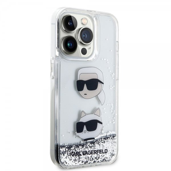 Karl Lagerfeld iPhone 15 Pro Cover Liquid Glitter Karl & Choupette Sølv