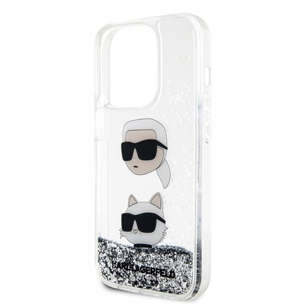 Karl Lagerfeld iPhone 15 Pro Cover Liquid Glitter Karl & Choupette Sølv