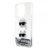 Karl Lagerfeld iPhone 15 Pro Cover Liquid Glitter Karl & Choupette Sølv