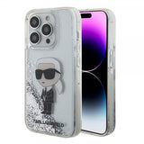 Karl Lagerfeld iPhone 15 Pro Cover Liquid Glitter NFT Karl Silver