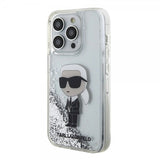 Karl Lagerfeld iPhone 15 Pro Cover Liquid Glitter NFT Karl Silver