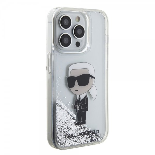 Karl Lagerfeld iPhone 15 Pro Cover Liquid Glitter NFT Karl Silver