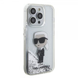 Karl Lagerfeld iPhone 15 Pro Cover Liquid Glitter NFT Karl Silver