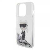 Karl Lagerfeld iPhone 15 Pro Cover Liquid Glitter NFT Karl Silver