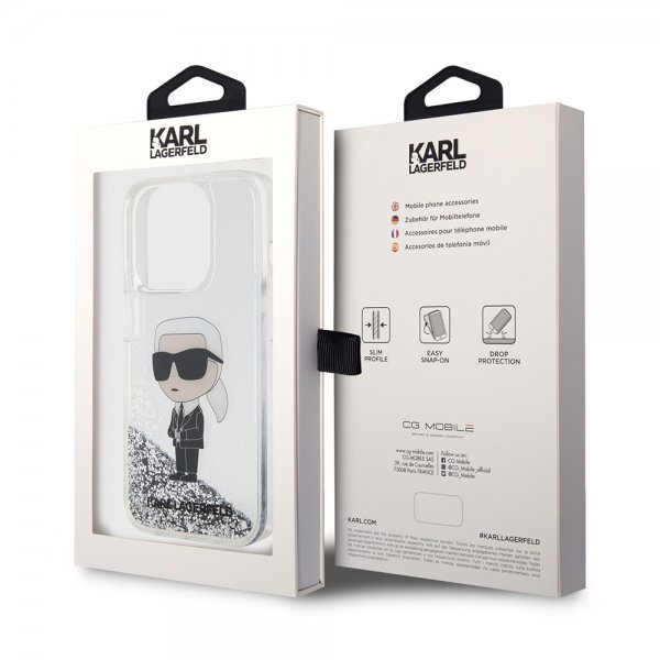 Karl Lagerfeld iPhone 15 Pro Cover Liquid Glitter NFT Karl Silver