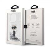 Karl Lagerfeld iPhone 15 Pro Cover Liquid Glitter NFT Karl Silver