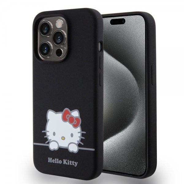 Hello Kitty iPhone 15 Pro Cover Flydende Silikone Sort