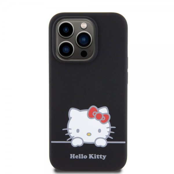Hello Kitty iPhone 15 Pro Cover Flydende Silikone Sort