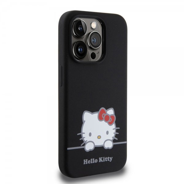 Hello Kitty iPhone 15 Pro Cover Flydende Silikone Sort