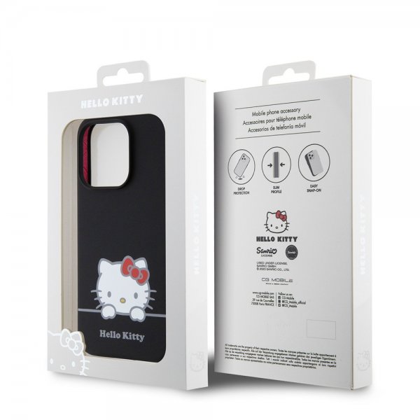 Hello Kitty iPhone 15 Pro Cover Flydende Silikone Sort