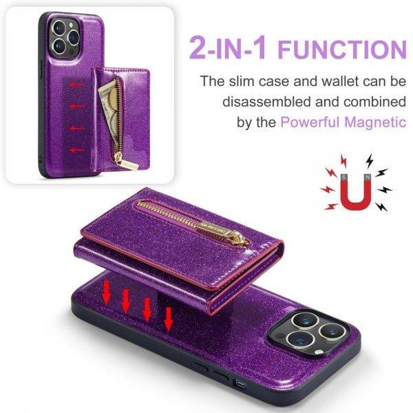 Dg.Ming iPhone 15 Pro Cover M3 Series Aftagelig Kortholder Glimmer Lilla