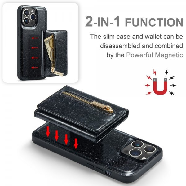 Dg.Ming iPhone 15 Pro Cover M3 Series Aftagelig Kortholder Glimmer Sort