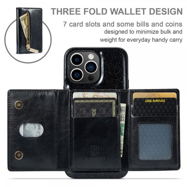 Dg.Ming iPhone 15 Pro Cover M3 Series Aftagelig Kortholder Glimmer Sort