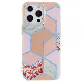 iPhone 15 Pro Cover Marmormønster Rød Pink
