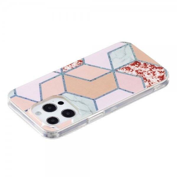 iPhone 15 Pro Cover Marmormønster Rød Pink