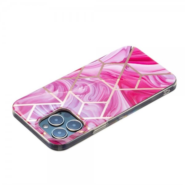 iPhone 15 Pro Cover Marmor Mønster Rosa Rød