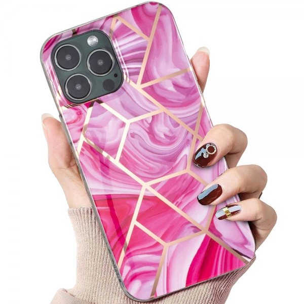 iPhone 15 Pro Cover Marmor Mønster Rosa Rød