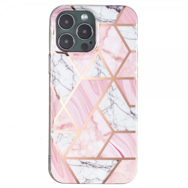 iPhone 15 Pro Cover Marmormønster Hvid Rosa