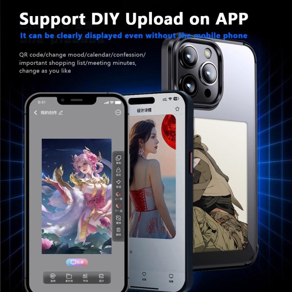 iPhone 15 Pro Cover med Indbygget Display E Ink Case Hvid