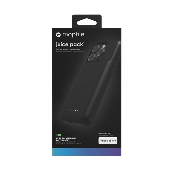Mophie iPhone 15 Pro Cover med indbygget Powerbank Juice Pack Sort