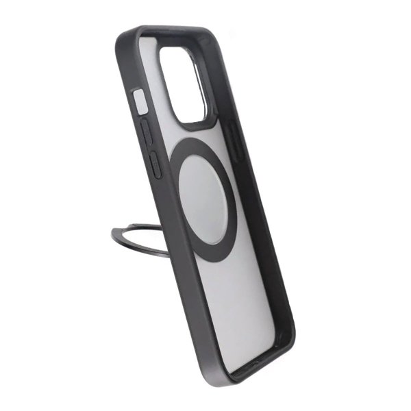 Rvelon iPhone 15 Pro Cover Roterbart MagSafe Stativ Mat Sort
