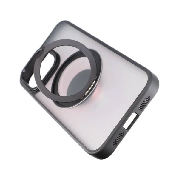 Rvelon iPhone 15 Pro Cover Roterbart MagSafe Stativ Mat Sort