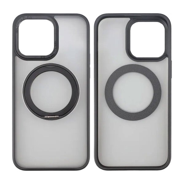Rvelon iPhone 15 Pro Cover Roterbart MagSafe Stativ Mat Sort