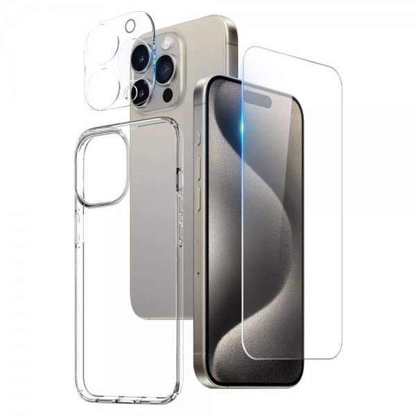 Northjo iPhone 15 Pro Cover med Skærmbeskyttelse og Kamerabeskyttelse 3-i-1