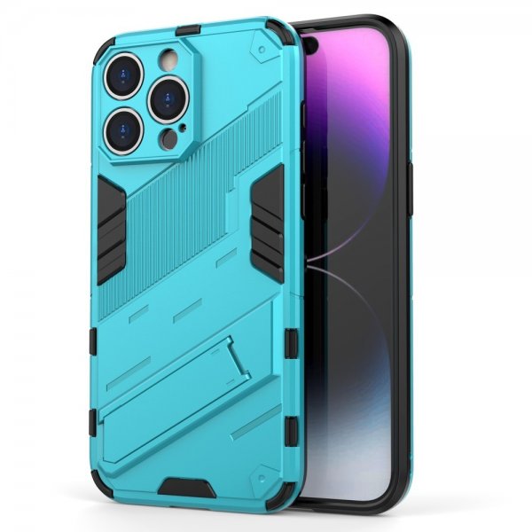 iPhone 15 Pro Cover med Stativ Lyseblå