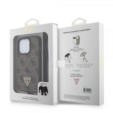 Guess iPhone 15 Pro Cover Metal Logo Rhinsten Crossbody Rem Brun
