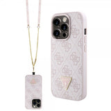 Guess iPhone 15 Pro Cover Metal Logo Rhinestone Crossbody Rem Rosa