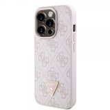 Guess iPhone 15 Pro Cover Metal Logo Rhinestone Crossbody Rem Rosa