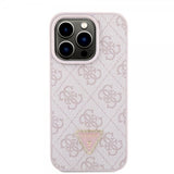 Guess iPhone 15 Pro Cover Metal Logo Rhinestone Crossbody Rem Rosa