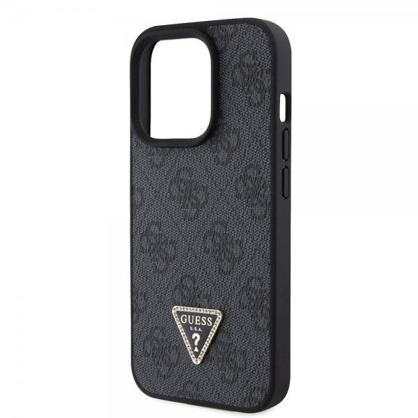 Guess iPhone 15 Pro Cover Metal Logo Rhinestone Crossbody Strap Sort