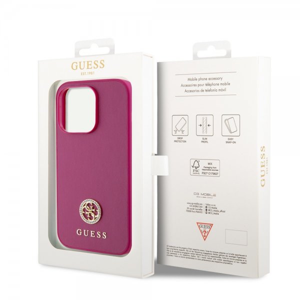 Guess iPhone 15 Pro Cover Metal Logo Rhinsten Metallic Rosa
