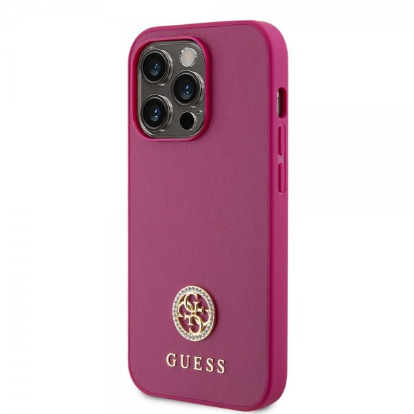 Guess iPhone 15 Pro Cover Metal Logo Rhinsten Metallic Rosa