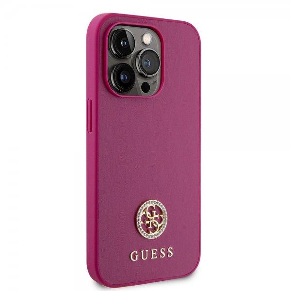 Guess iPhone 15 Pro Cover Metal Logo Rhinsten Metallic Rosa