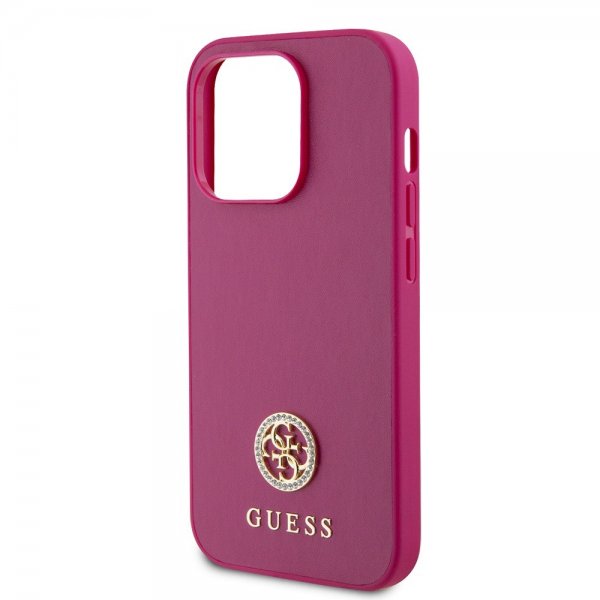 Guess iPhone 15 Pro Cover Metal Logo Rhinsten Metallic Rosa