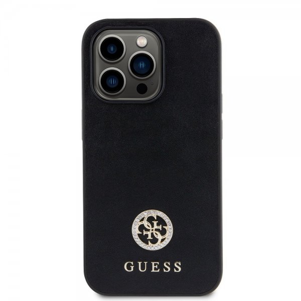 Guess iPhone 15 Pro Cover Metal Logo Rhinsten Sort