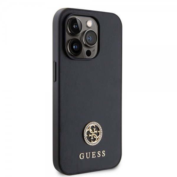 Guess iPhone 15 Pro Cover Metal Logo Rhinsten Sort