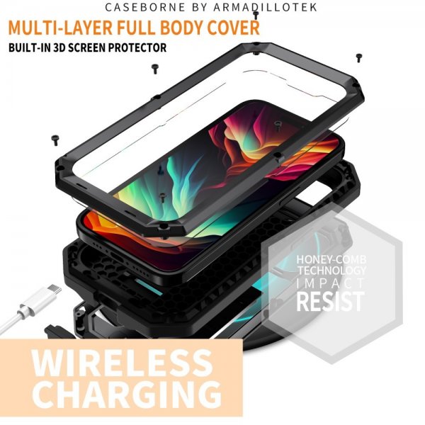 R-JUST iPhone 15 Pro Cover Metal Stødsikkert Kamerabeskyttelse Sort