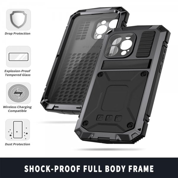 R-JUST iPhone 15 Pro Cover Metal Stødsikkert Sort