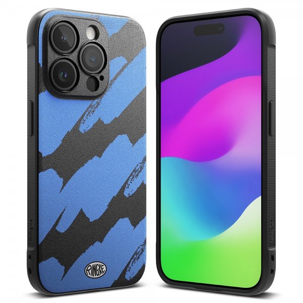 Ringke iPhone 15 Pro Cover Onyx Design Blue Brush