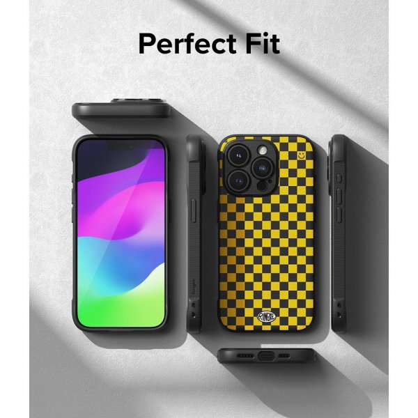 Ringke iPhone 15 Pro Cover Onyx Design Checkerboard Yellow