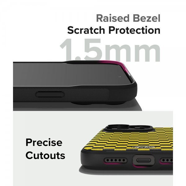 Ringke iPhone 15 Pro Cover Onyx Design Checkerboard Yellow