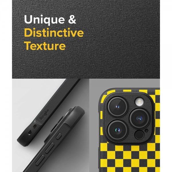 Ringke iPhone 15 Pro Cover Onyx Design Checkerboard Yellow