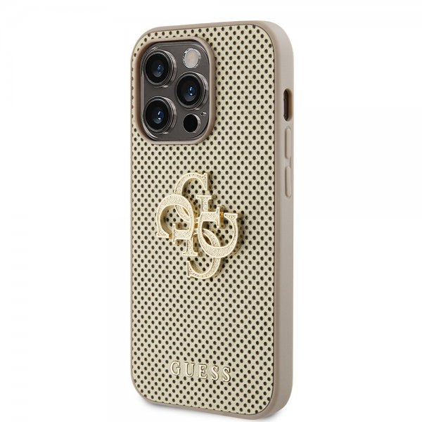 Guess iPhone 15 Pro Cover Perforated Glitter Guld